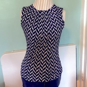 Calvin Klein Geometric Print Black, White & Purple Print Sleeveless Top EUC